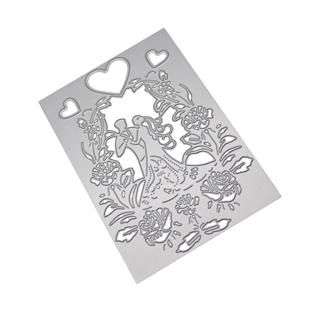 Rectangular Frame Newlywed Couple Metal Silvery Stencil Embossing Cutting Dies For Diy Scrapbooking Paper Album Cards Making