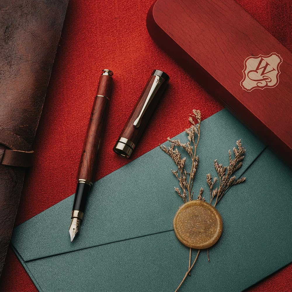 Wordsworth Premium Bamboo Fountain Pen Set Medium Gift Includes 6 Ink Cartridges and Ink Converter Ideal for and Smooth Writing & Black's - Nib, Case;