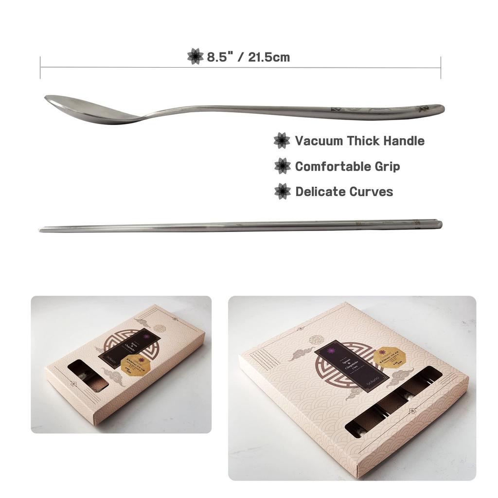 BALWOO Korean Style Vacuum Spoon Chopsticks Korean Joseon Dynasty Gyeongbokgung Color Dancheong Pattern Design SUS304 Stainless Steel Korean Spoon