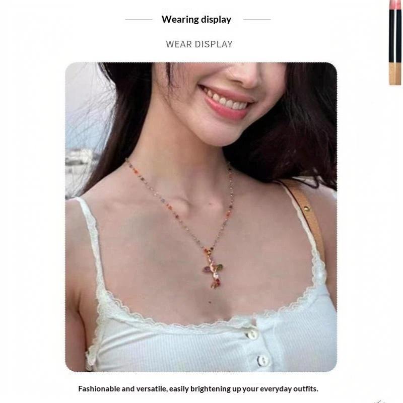 Fashion Colorful Zircon Cross Pendant Necklace For Women Stainless Steel Silver Color Charm Religious Necklaces Jewelry