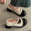 Retro Temperament Pearl Single Shoes Round Head Mary Jane Small Leather Shoes Women's Summer New Color Matching