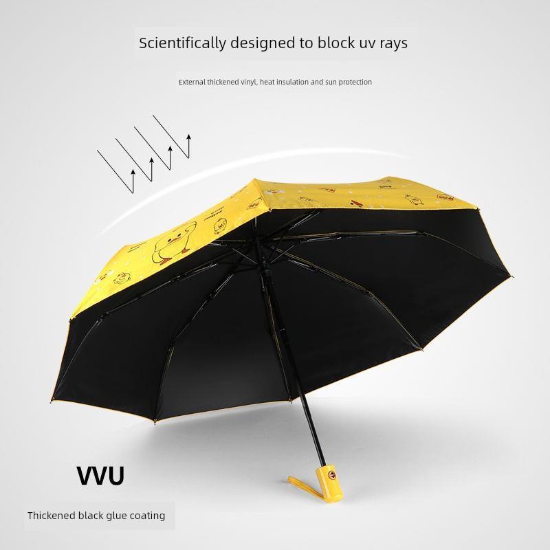 Little Yellow Duck Umbrella for Girls, Cartoon Automatic Sun Protection and Rain Umbrella, Black Coating, Thickened and Reinforced, Large Children's