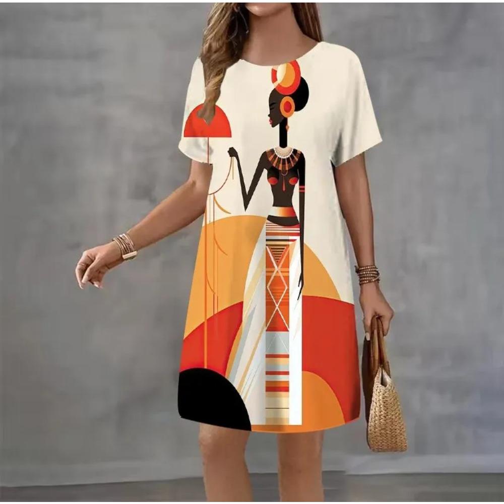 Summer Ladies 3D Printed Short Sleeve Dress Fashion Versatile Breathable Trend Casual