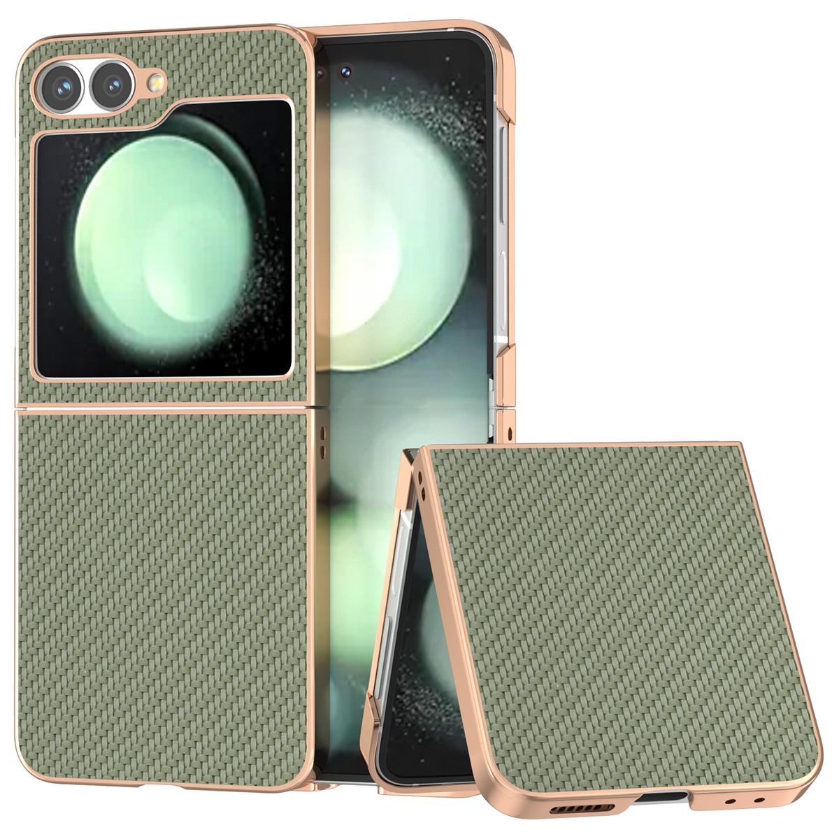 

For Samsung Galaxy Z Flip7 FE 5G/Z Flip6 5G Case Electroplating Phone Cover Carbon Fiber Texture PU+TPU Protective Case G