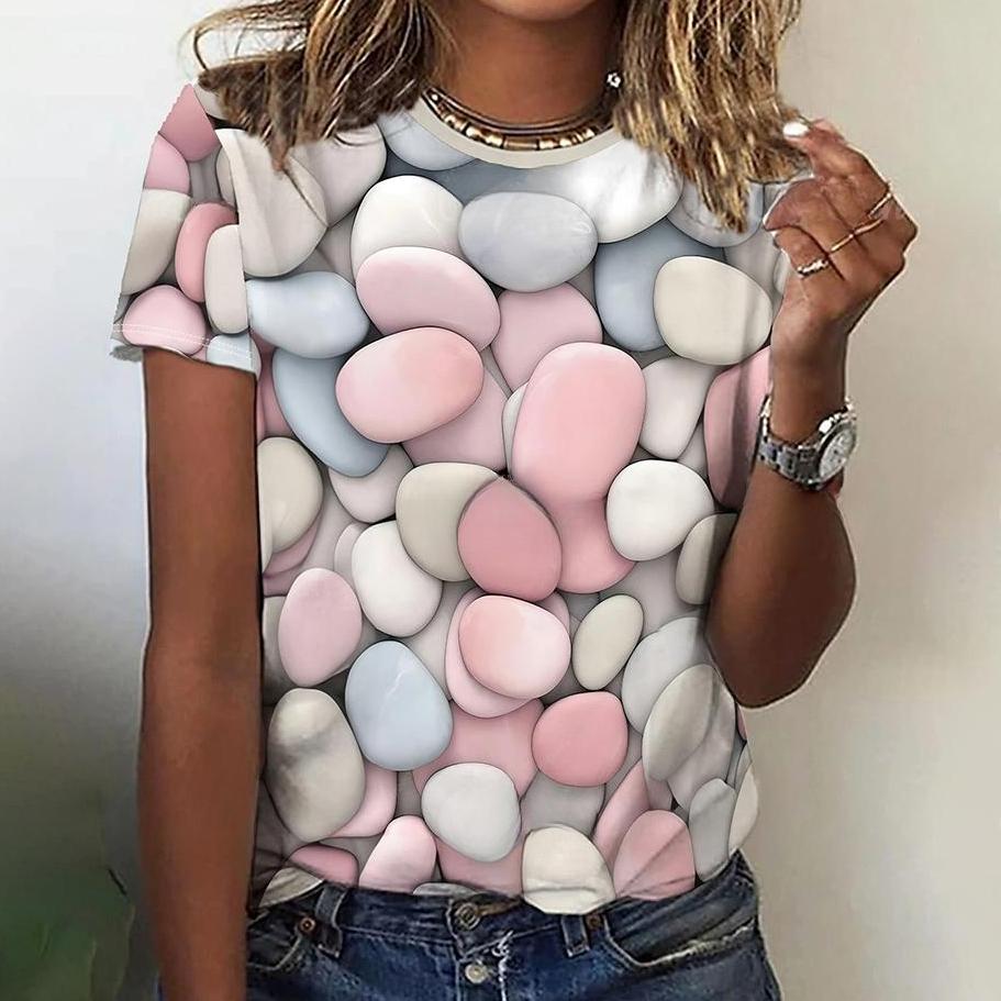 3d Colorful Stones Print Tshirt For Women Summer Fashion Casual Loose T Shirt Oversized Short Sleeve O-Neck Tops Design Clothing