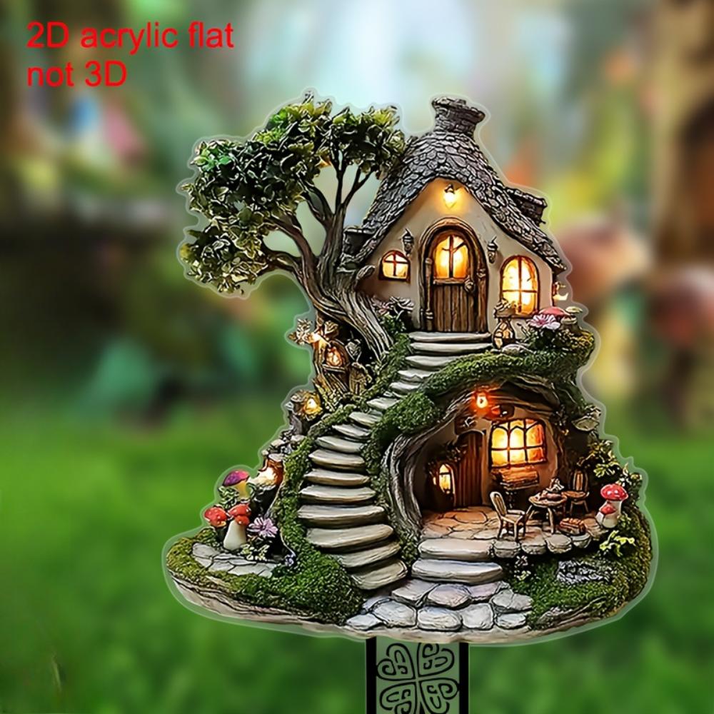 Liebliches Pilzchalet, 2D flaches Acryl, Dekoration, geeignet für Garten, Topfpflanzen, Terrasse, Außenbereich, Weihnachten, Halloween