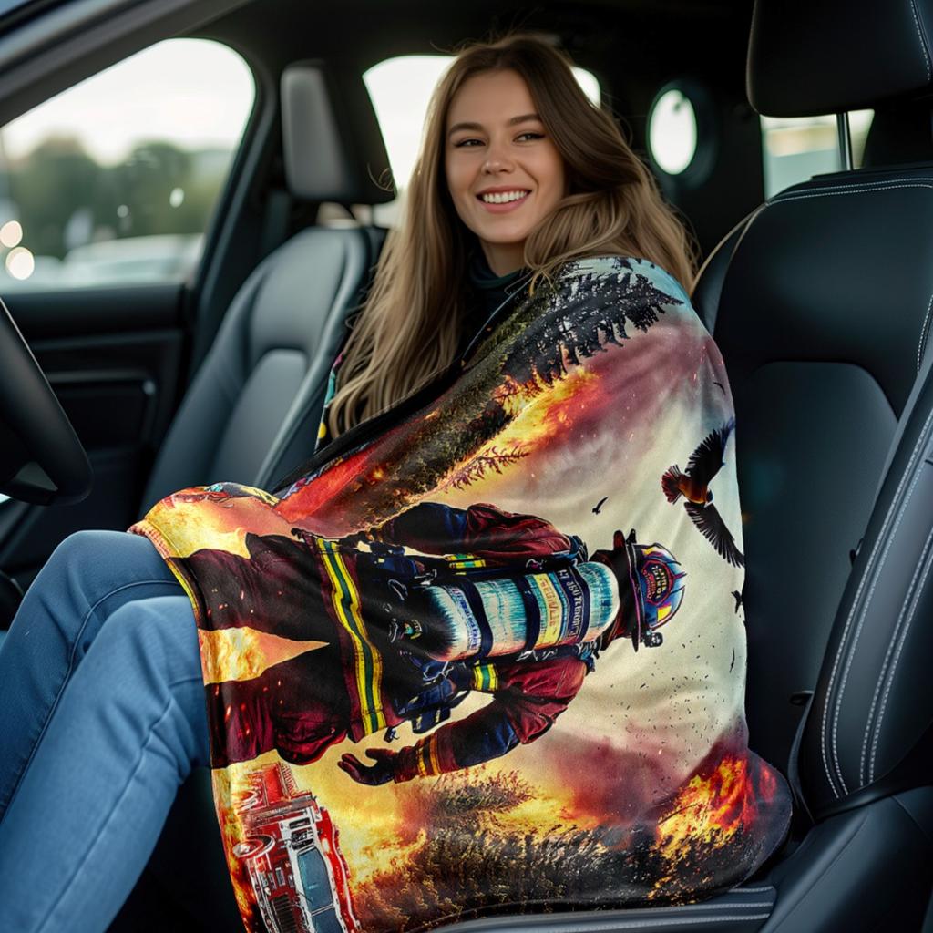 Firefighter forest pattern Flannel printed blanket suitable for all seasons suitable for living room office sofa and travel