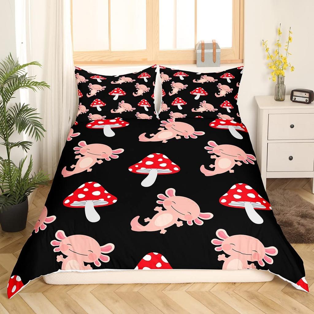 Lovely Axolotl Sleep Bedding Kit For Boys Girls Kawaii Reptiles Animal Comforter Cover Single Size King Size Size Sea Wildlife Axolotl Bed Cover