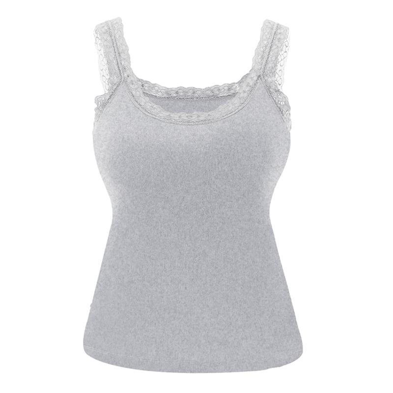 Women s Solid Color Lace Trim Slim Camisole Elastic Sports Vest with Chest Pad S