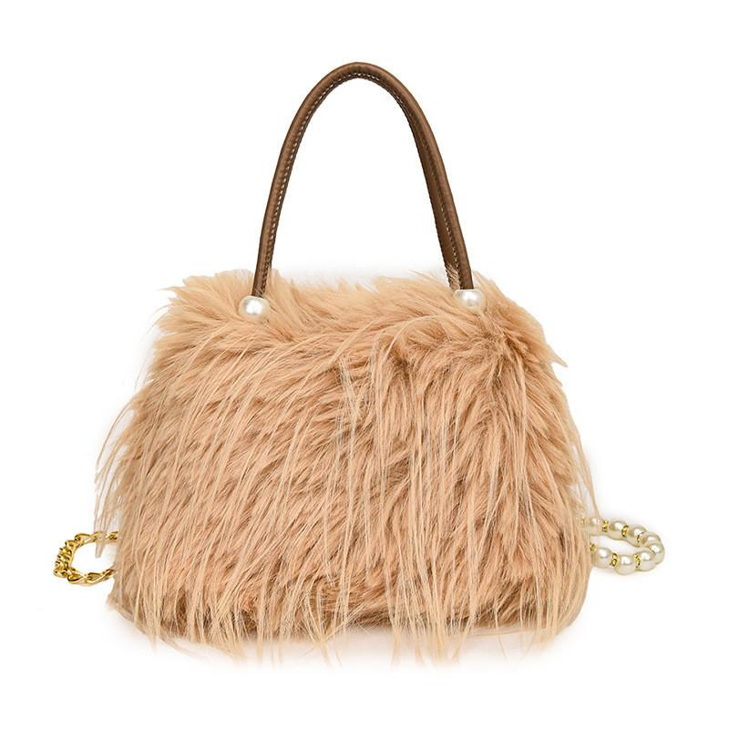 Solid Color Plush Handbag With Zipper And Chain For Casual Daily Use