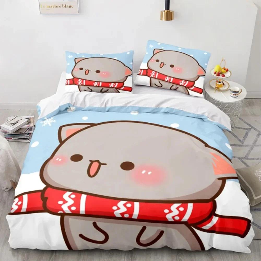 Comforter Cartoon Lovely Peach Cat Bedding Set 3D Printed Suitable For Bedroom Kids Home Textile