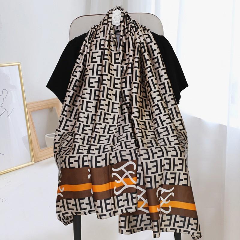 New Imitation Silk Printed Silk Scarf for Women  Versatile Geometric Sun Protection Beach Towel Ethnic Style Decoration Gauze Shawl