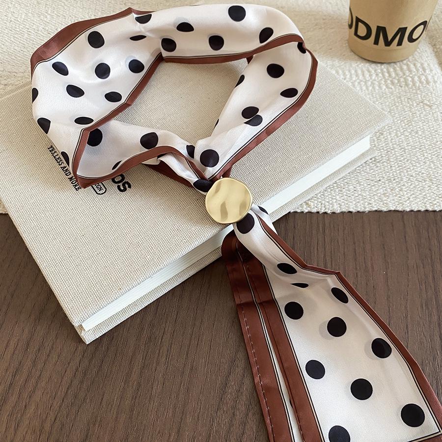 Retro Polka Dot Tassel Silk Scarf Necklace - Maillard Style Collarbone Chain with Fashionable Niche Design.