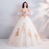 Palace Style Golden Three-dimensional Embroidery Bride Perspective Long-sleeved Wedding Dress