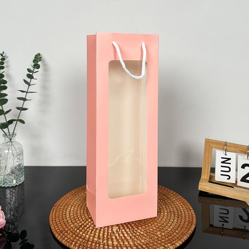 5Pcs Long PVC Window Gift Bag, Portable Packaging for Wine, Champagne, Flower Bouquet, Umbrella, Corporate Exhibition Souvenir