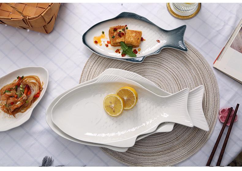 Nordic Ceramic Fish Dinner Plate - Creative Vegetable & Fish Serving Dish for Household Use