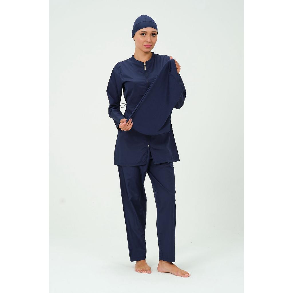 Costum de baie hijab de culoare solidă pentru femei Pantaloni Bonetă eșarfă tunică Set complet 4 piese Costum de baie hijab hidrofug