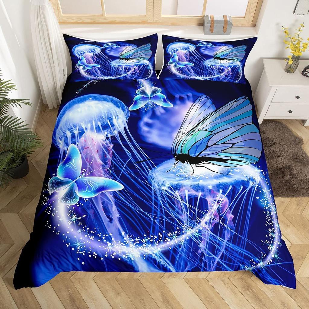 Butterfly Duvet Cover Set Twin King Size Romantic Rose Floral Bedding Set Microfiber Galaxy Comforter Cover For Girl Women Room