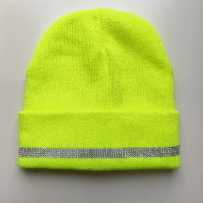 Флуоресцентная светоотражающая полоса Вязаная шапка Модная акриловая вязаная светоотражающая теплая шапка Теплая вязаная шапка для холодной погоды