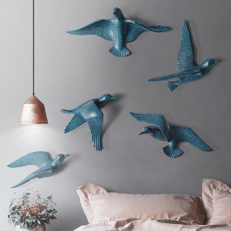 3D resin bird wall decorations three-dimensional wall stickers white gold bird statue living room TV sofa background wall art