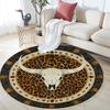 Leopard Print Bull Skull Round Area Rug,Carpet Rug for Living Room Bedroom Sofa Playroom Decor,Non-slip Floor Mat