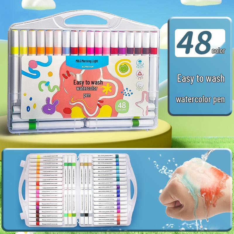 24-Color Washable Triangular Watercolor Pen Set for Kids