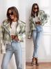 Autumn Plaid Woolen Lapel Jacket - British Style Cropped Design