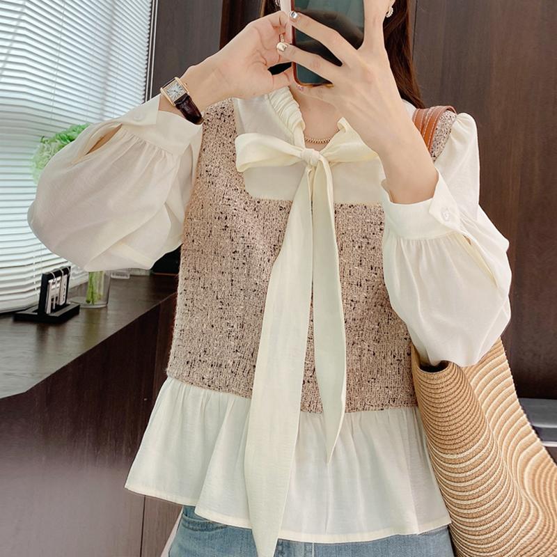 

VONDA Женские блузки с воротником-стойкой и завязками из двух частей с длинным рукавом XL хаки