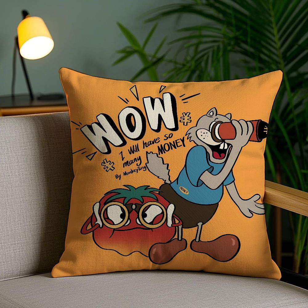 

Happy Funny Game Pink Tomato Fun Pillow Case Anti-dustmite Pillowcase Invisible zipper silky short plush Sofa cushion cover 12x12Inch