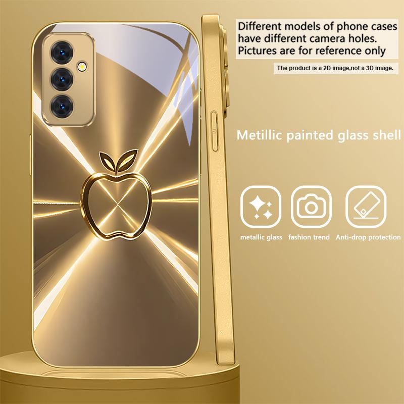 Warm Golden Cute Apple For Samsung Galaxy S 21 S22 S23 Plus S24 Ultra S20 FE 25Ultra S21+ S9+ 22Plus Golden Glass Phone Case