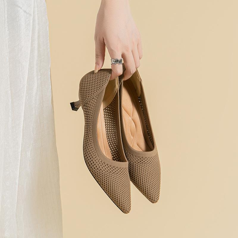 Women's Summer Kitten Heels Pumps Shoes Comfortable Knit Pointed Closed Toe Heels for Women Walking Work Office Casual Wedding Low Heels Dressy Shoes
