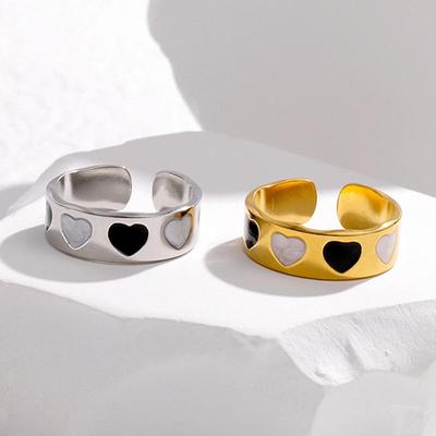 European and American Fashion White Oil Dripping Stainless Steel Ring Versatile Love Geometric Ring for Women