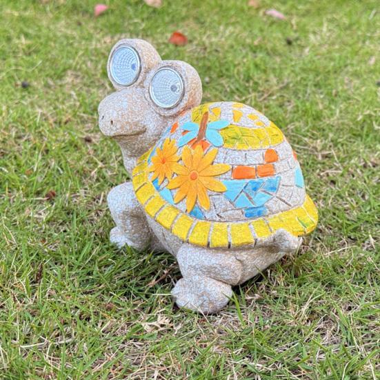 Garden Turtle Statue Turtle Sculpture with Solar Lights Outdoor Flower