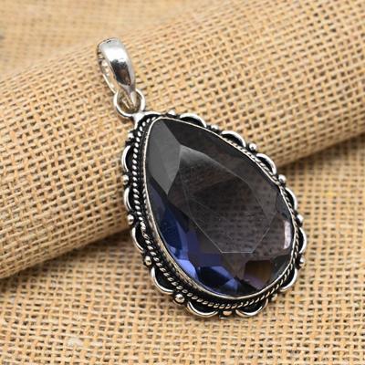 Iolite Gemstone Handmade 925 Sterling Silver Jewelry Lavish Pendant For Her