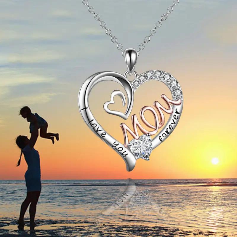 Ladies' Mother Pendant Necklace, Inlaid with Zircon Design, "Forever Love You" Jewelry, Mother's Day Gift, Daily Wearing Necklace