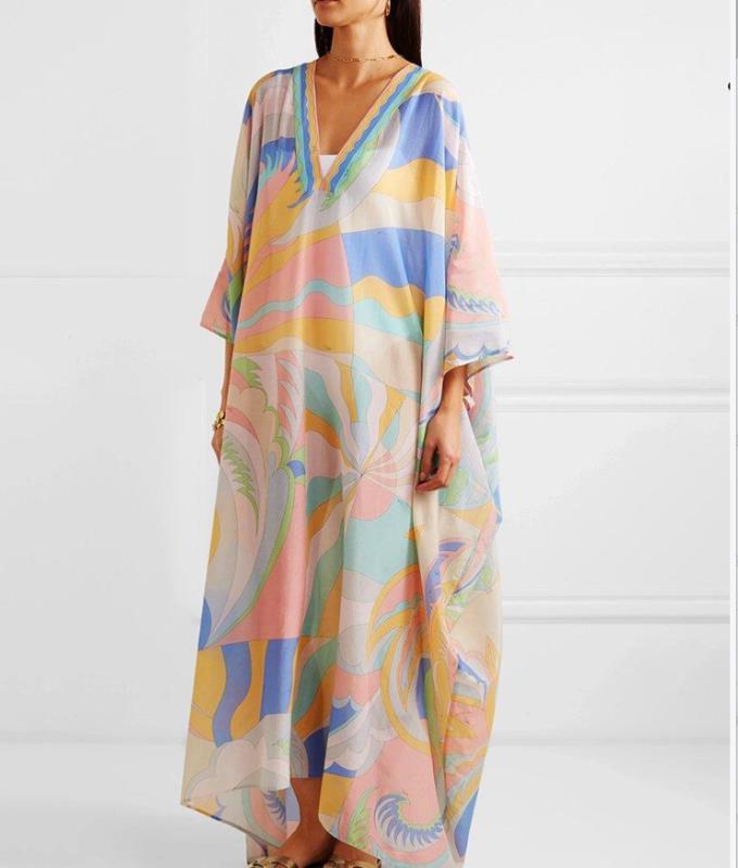 Rochie Lungă Casual de Vară pentru Femei cu Decolteu în V și Imprimeu