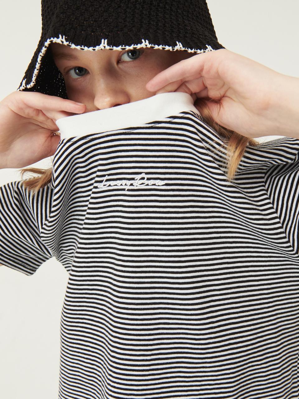 Rosiro Stripe Crop Half Sleeve T-Shirt [Black] Free
