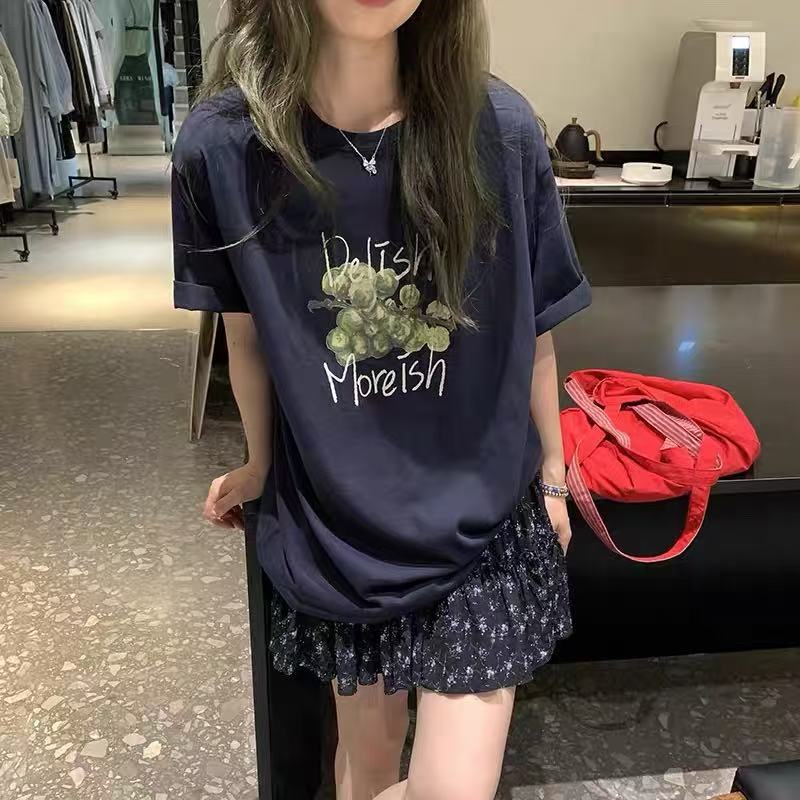 Korean foreign style age-reducing letter-printed shoulder T-shirt women's 2026 summer loose and thin comfortable top