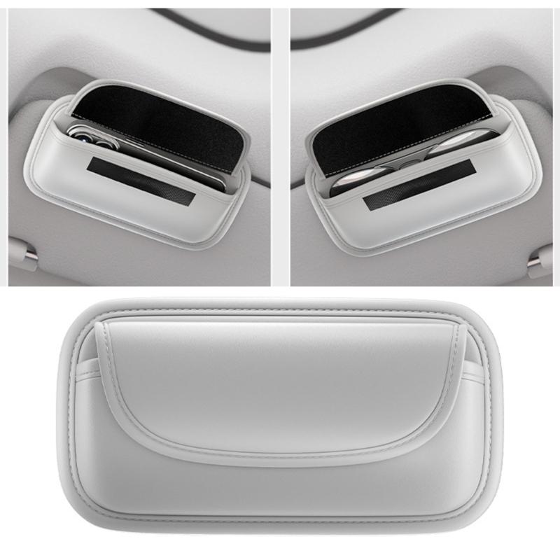 Multipurpose Wear Resistant Car Eyeglass Holder with Magnetic Lid, PU Leather Sunglasses Case Organizers for Auto Visors