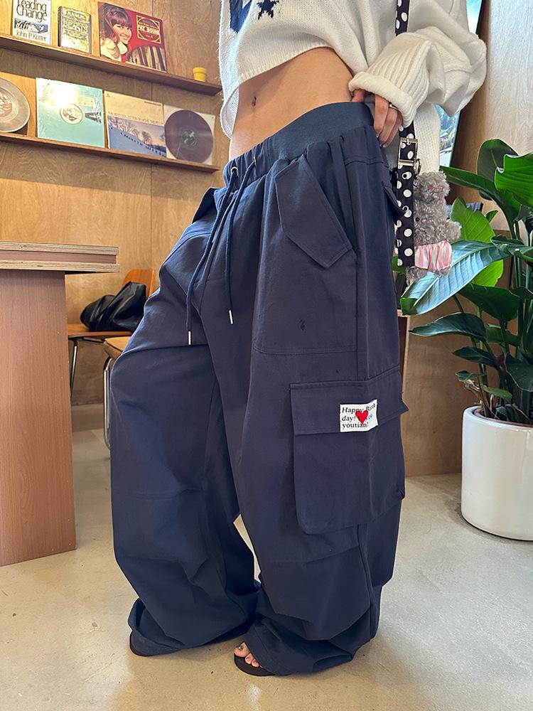 

Унисекс Ретро Широкие Брюки Карго на Кулиске с Множеством Карманов XL синий