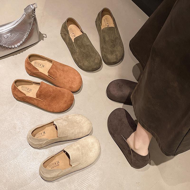 Retro Round Head One-pedal Flat-soled Women's Shoes, New Comfortable and Lightweight Versatile Commuter Casual Doudou Shoes