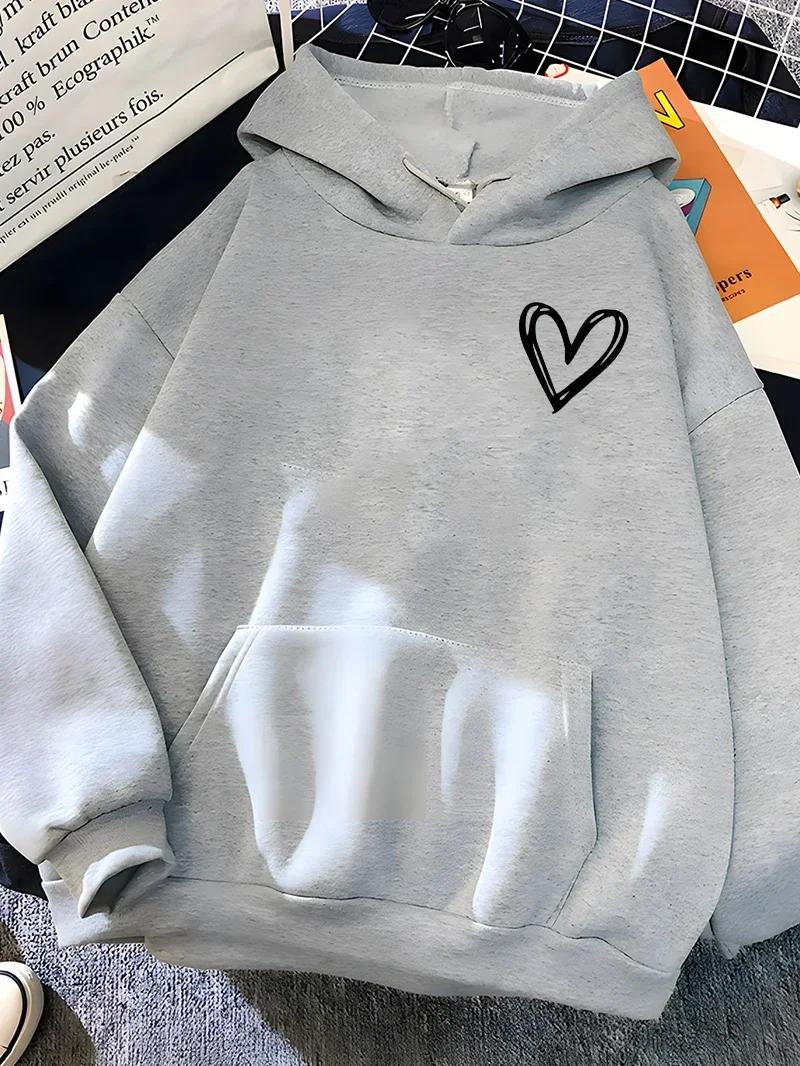 

Hirssionsan s popular minimalist heart-shaped printed women s youth sportswear casual loose retro hoodie winter warm top 3XL