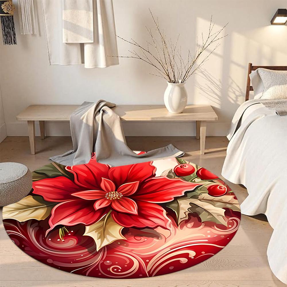 Christmas Round Carpet Perfect for Foyer Outdoor Kitchen Dining Room Anti-slip Round Rug Anime Office Decor Perfect Gift for Friends Family