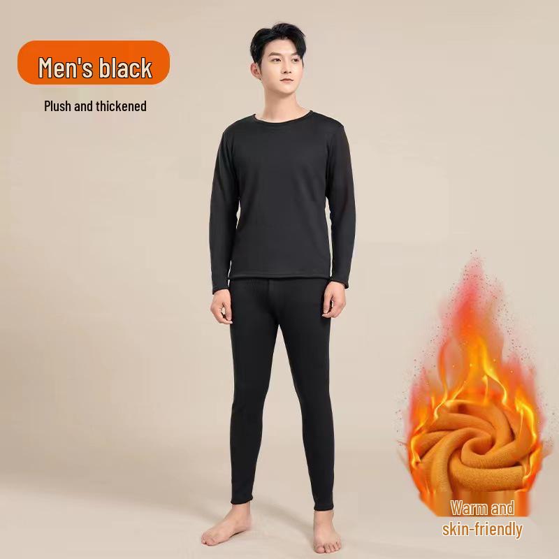 Unisex Golden Velvet Dickes Thermounterwäsche-Set - Rundhals-Oberteil & Warme Hose für Herbst/Winter