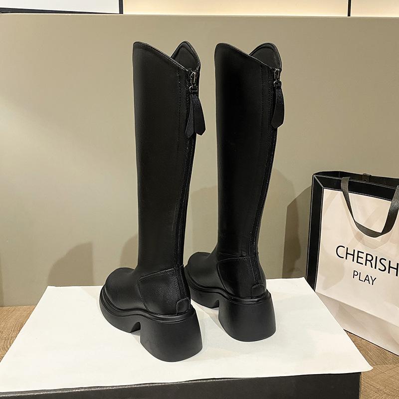 Yuexinwang Leather Flat for Huizhou Women's Shoes Su Yinyin Same Long Boots Fat Girl Big Tube Circumference Thickened New Knight Boots