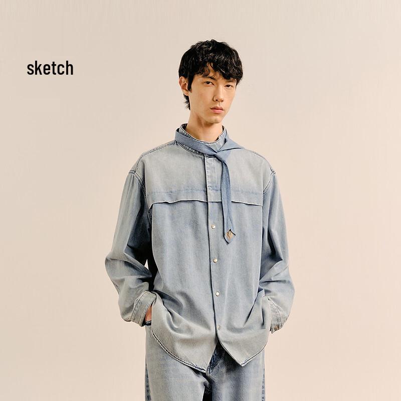 Men's Loose Fit Stand Collar Cotton Long Sleeve Shirt