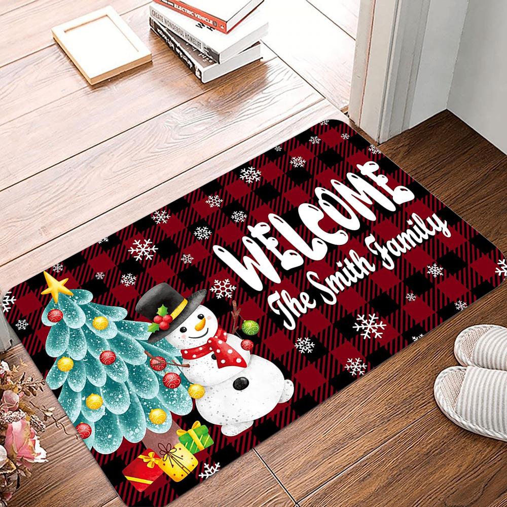 Christmas Red Checkered Pattern Doormat Anti-Slip Machine Washable Carpet for Living Room Bedroom Kitchen and Laundry Rug