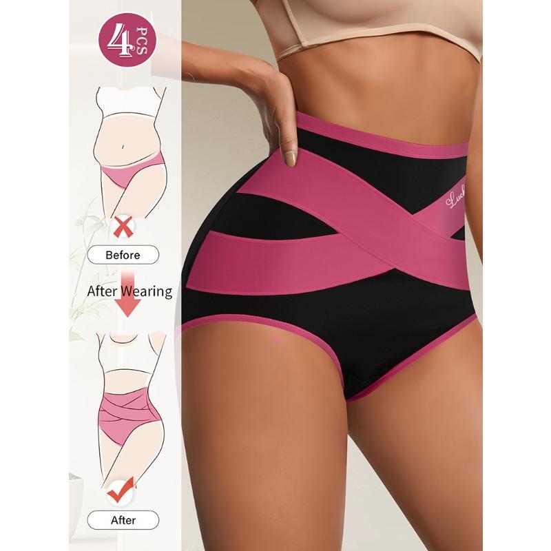 Color Blocking, High Waisted, Shapewear Pants, Cross Bandages, Hip Lifting, Abdominal Compression, Women's, Underwear