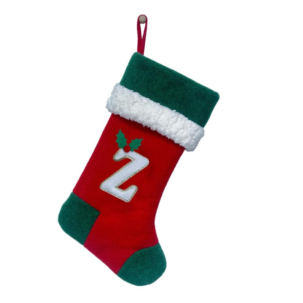 26 Letter Embroidered Velvet Christmas Stocking Large Storage Area with Strap for Hanging 46 by 20 Centimeters