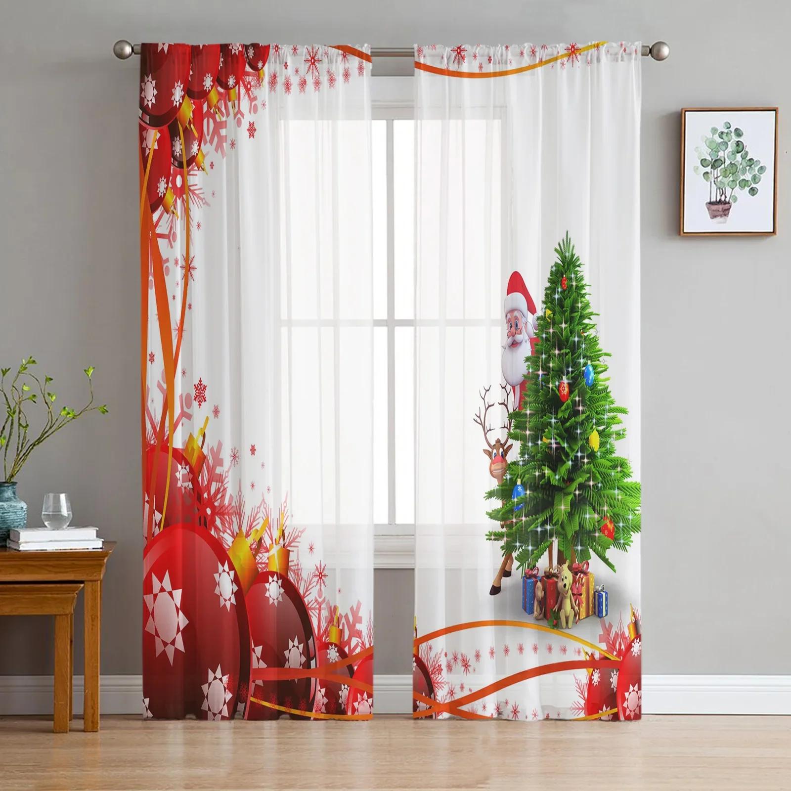 

Xmas Winter Snow Flake Gnome Sheer Curtains Home Window Decorations Sheer Fabric Tulle Curtains For Living Room Bedroom Kitchen Y23919YY-W135 x H115cm x1&Grommet Top
